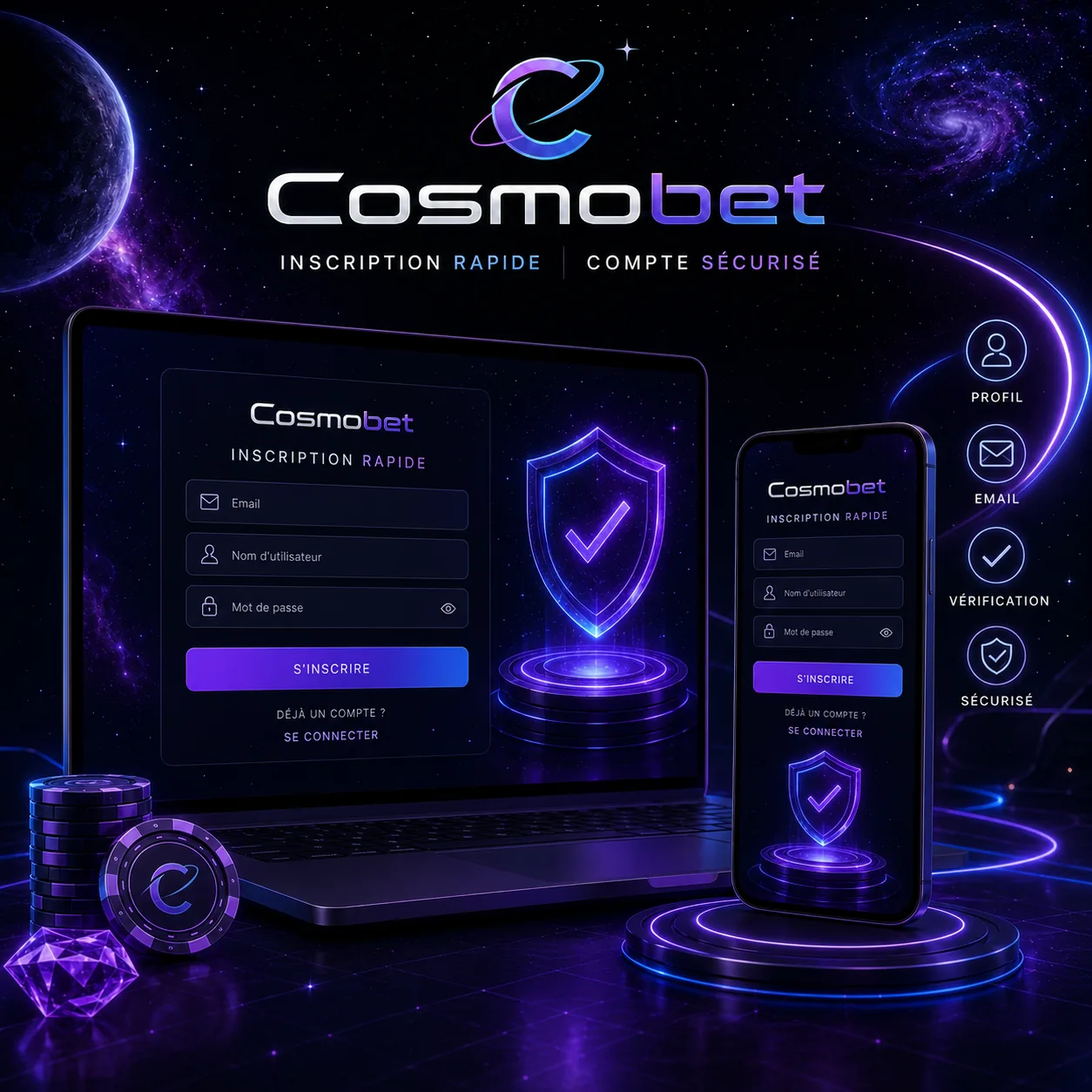 Inscription rapide Cosmobet avec compte sécurisé et accès casino