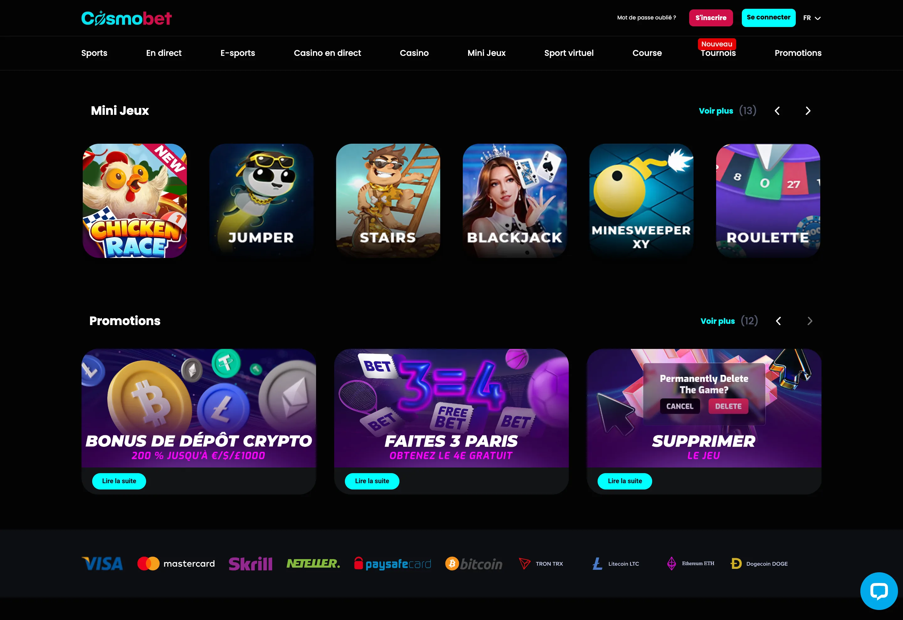 Lobby Cosmobet optimisé pour une consultation mobile et casino