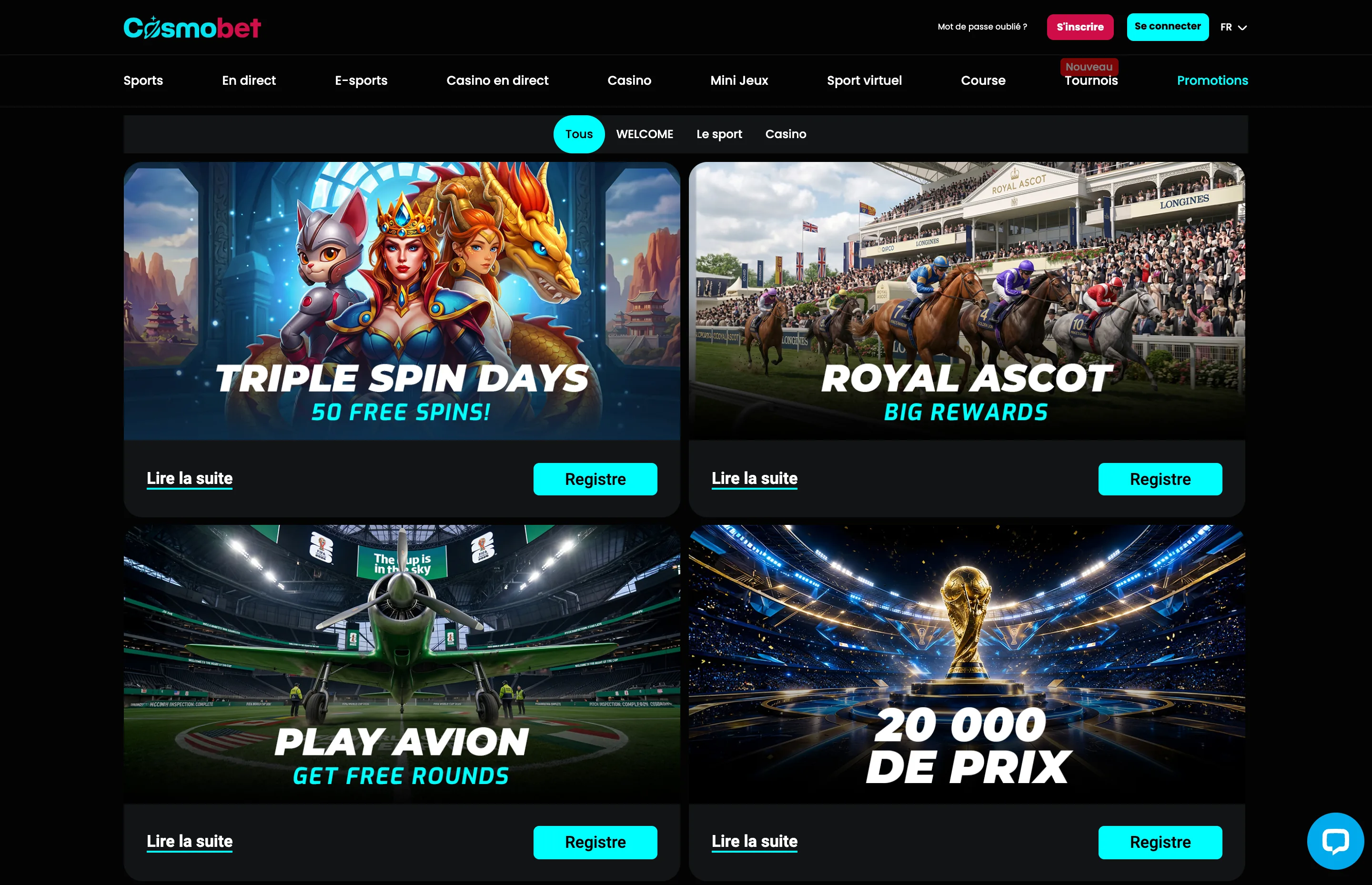 Promotions Cosmobet Casino France avec bonus et offres de bienvenue